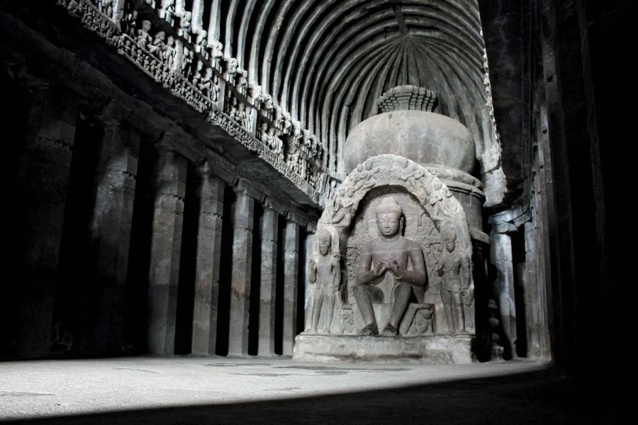 Sculpture Buddha temple room state Vishvakarma Ellora